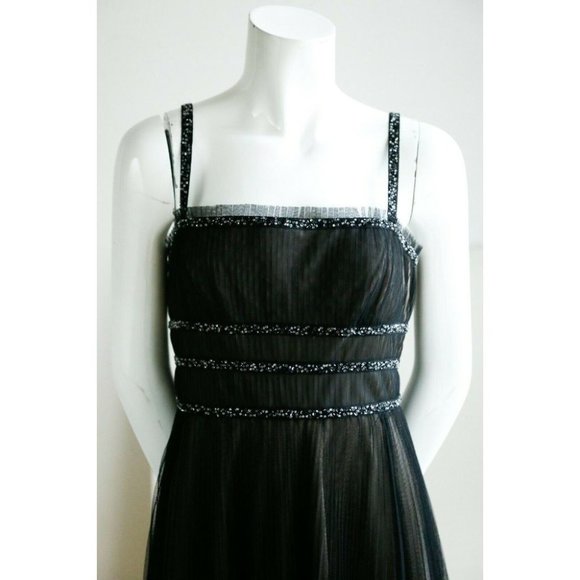 BCBG Max Azria Black Beaded Pleated Midi Cocktail Dress - Picture 5 of 13